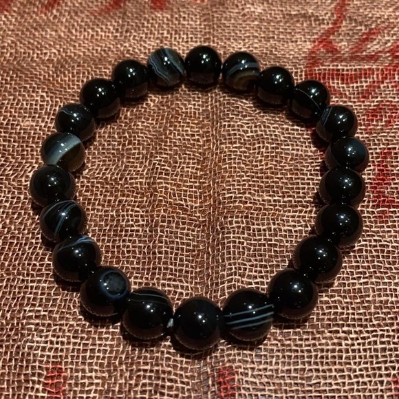 Katmandu Trading Company Jewelry - 8MM Black Stripe Agate Bead Bracelet